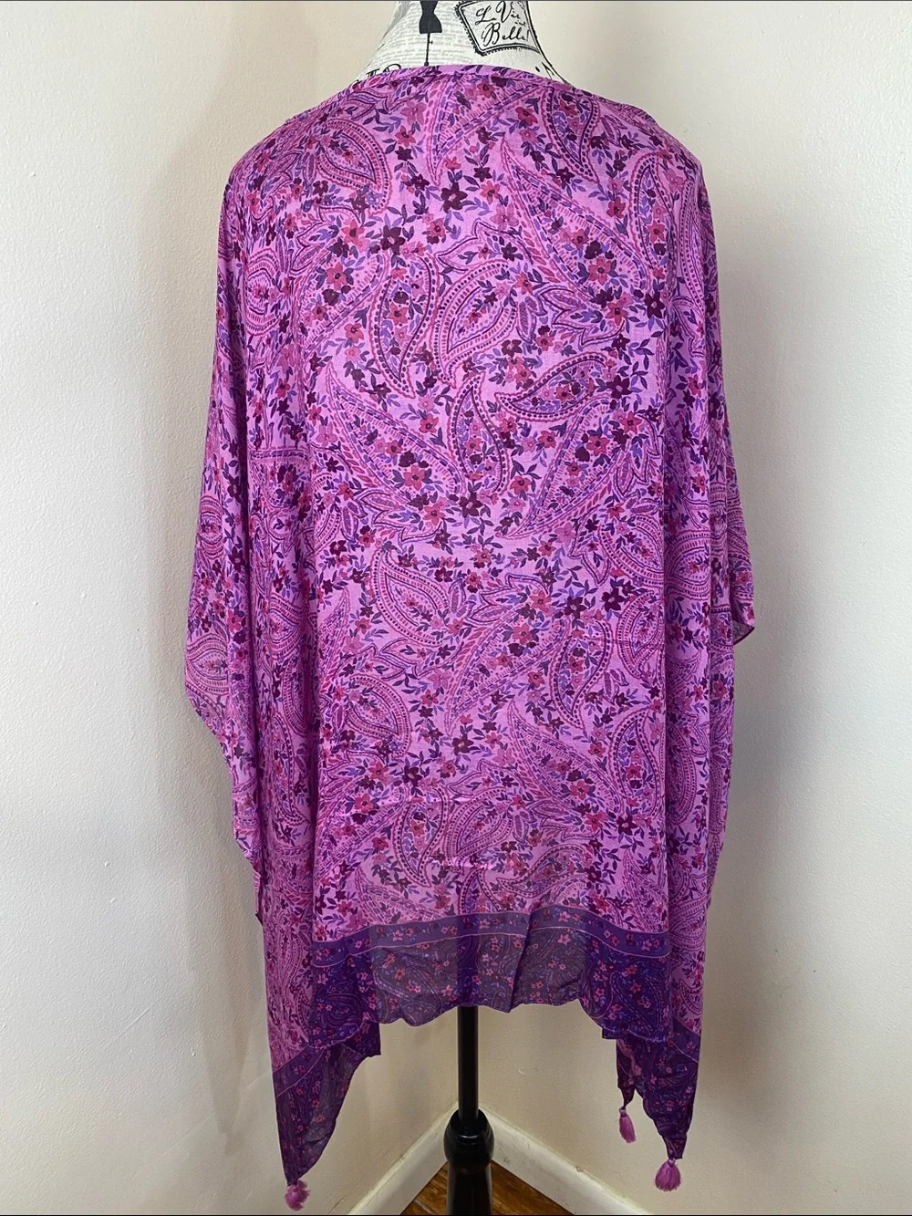 J. Jill XL-3X Pink Paisley Kimono Poncho Cover-Up | Boho Tassel hem